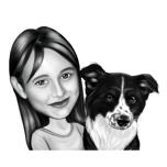 Børn med hund tegning sort og hvid