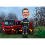 Портрет пожарного на фоне леса