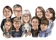 Rodina s labradorskou portrétní kresbou