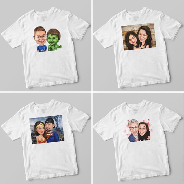 T-shirt Printed Couple Caricature in Colored Style