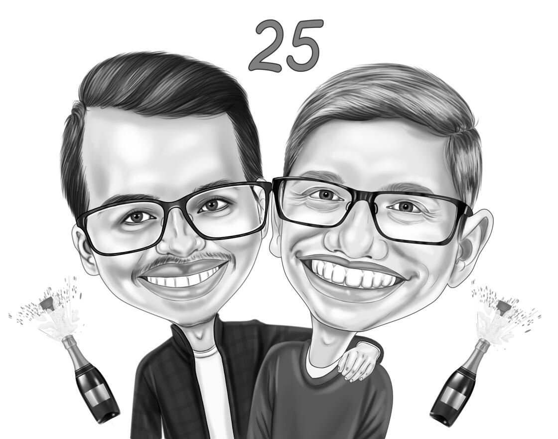 Two Men Best Friends Head and Shoulders Cartoon Drawing from Photos
