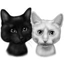 Retrato de caricatura de gatos en estilo blanco y negro