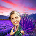 Krásná žena kreslený portrét v barevném stylu s pozadím květiny z fotografie