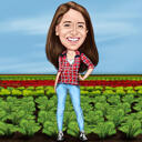 Farmer Cartoon Walking in Garden