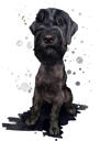 Celotělový pes kreslený portrét z fotografie v černobílém akvarelovém stylu