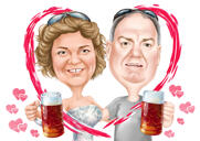 Caricature de couple buvant de la bière dans un style coloré à partir de photos