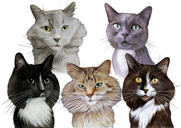 Caricatura di un gruppo di animali domestici dalle foto