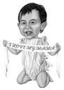Карикатура младенца в полный рост в черно-белом стиле по фото
