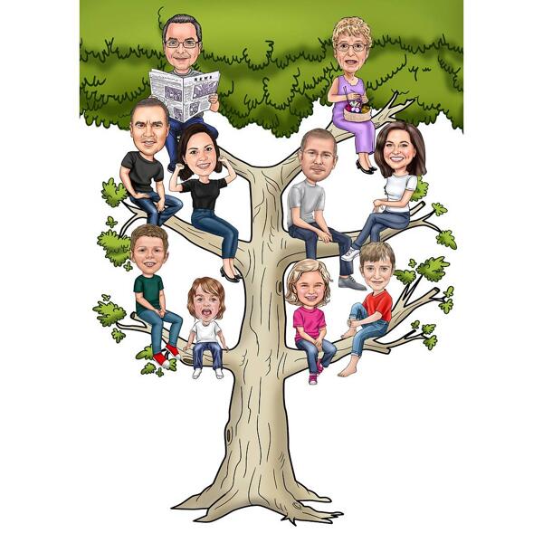 Família De Desenho Animado Na Árvore Genealógica