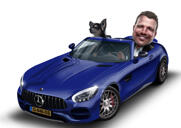 Owner with Pet in Car Caricature from Photos
