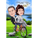 Couple sur le dessin d'anniversaire de bicyclette