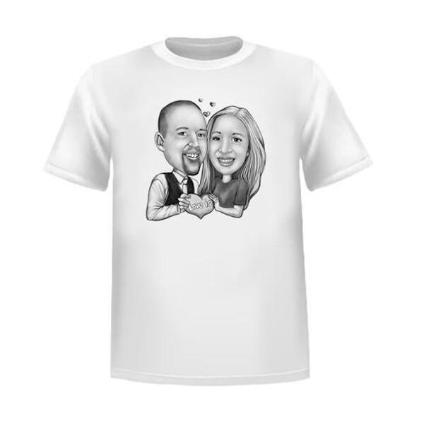 Valentine's Day Couple Caricature T-Shirt Gift Hand Drawn from Photos