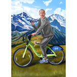 Jízda na kole portrétní kresba s vlastním pozadím
