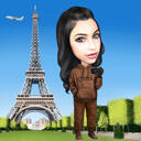 Person on Holiday in Paris Colored Style Caricature from Photo