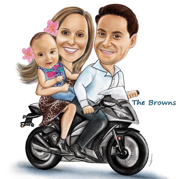 Desenho de família em motocicleta