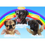 Suņi, šķērsojot varavīksnes tiltu, portrets
