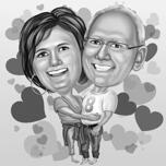 Parents Anniversary Caricature - Black and White Style