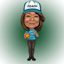 Femeie antrenoră caricatură completă a corpului din fotografii pentru cadou personalizat de antrenor