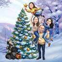 Decorating Christmas Tree Caricature