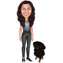 Owner with Dog - Full Body Caricature in Color Style