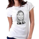 Kaunis naisten karikatyyri mustavalkoisena liioiteltuina lahjakuvana T-paidassa