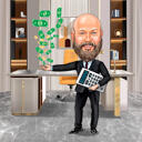 Hesap makinesi ve para tutan muhasebeci karikatür