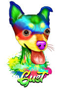 Grappige+hond+in+hoed+karikatuur+portret+in+regenboog+aquarel+stijl+met+de+hand+getekend+van+foto