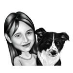Köpekli Çocuk Siyah Beyaz Çizim Yapıyor