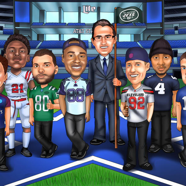Groomsmen Caricature Wearing Sport Uniforms