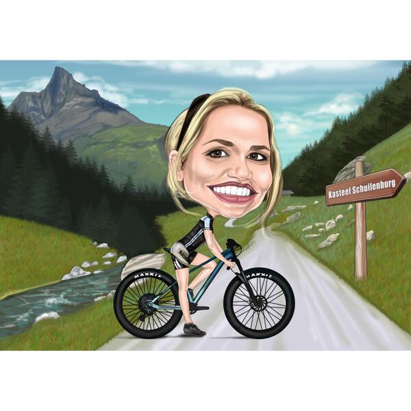 Карикатура на велосипедиста в забавном преувеличенном стиле