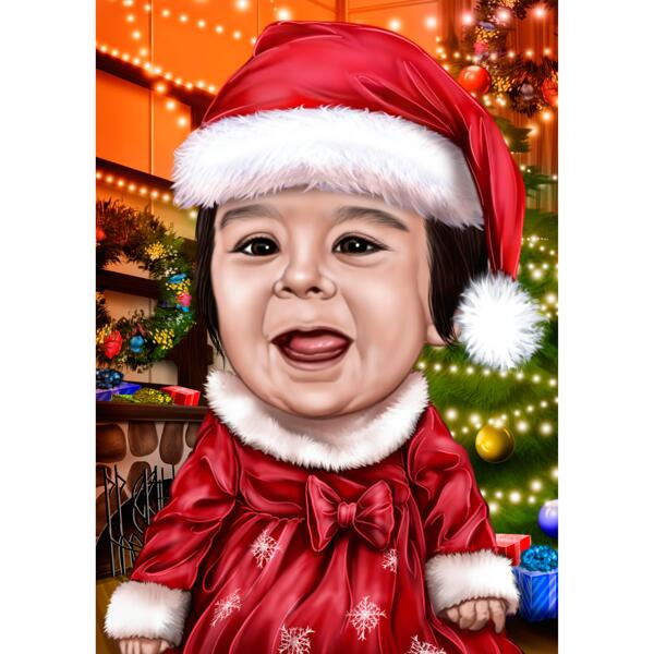 Head and Shoulders Kid Christmas Caricature in Funny Exaggerated Style