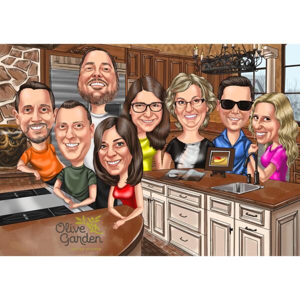 Group Caricature from Photos in Colored Digital Style