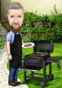 Карикатура на человека, жарящего барбекю
