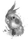 Portrét papouška grafitového ve stylu akvarelu z fotografie