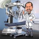 Caricatura de cirugía con robot Da Vinci