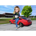 Full Body Custom Caricature with Cars in Background
