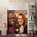 Paar mit Haustier farbiger Karikatur von Fotos auf personalisierter Leinwand
