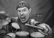 Drummer Cartoon in Black and White Style for Drums Lovers