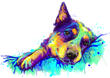 Hund+tegning+portr%C3%A6t+akvarel+regnbue+stil