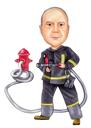Custom Full Body High Exaggerated Caricature of Person Holding Water Hose