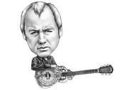 Guitarist Cartoon Caricature from Photos in Black and White Style