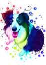 Full Body Border Collie Bright Watercolor Portrait Painting from Photos