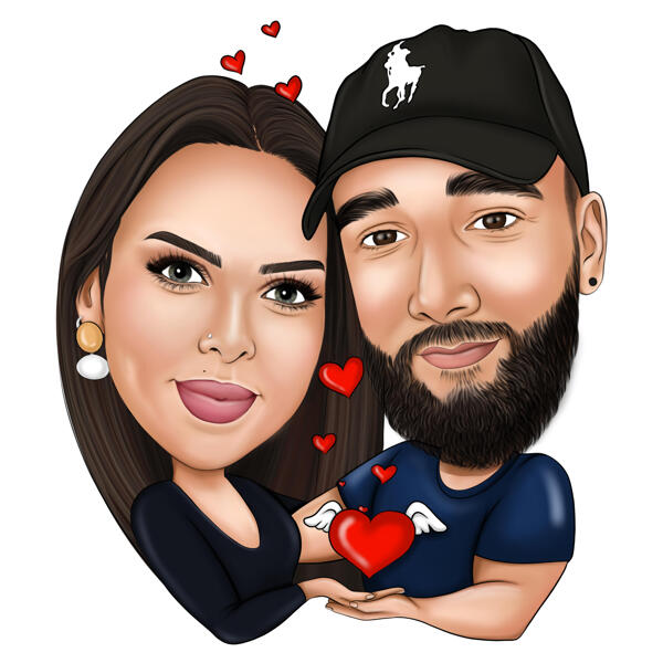 Caricatura di coppia di cuori angelici per biglietto di San Valentino