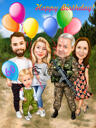 Caricature de famille réaliste de tout le corps à partir de photos