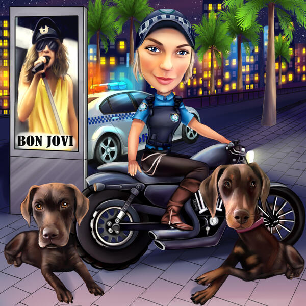 Polis på motorcykel med hundar i tjänst