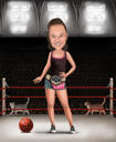 Full Body Sport Caricature with Battle Arena Background in Color Style