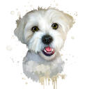 Мультяшный портрет белой собаки в стиле акварели по фото