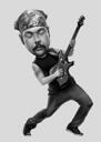 Metal Musician Caricature för rockmusikälskare i svartvitt stil från foton