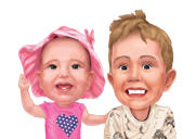 Baby dreng og pige tegneserieportræt i farvestil fra fotos