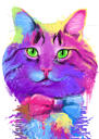 Retrato de gato de acuarela personalizado de foto dibujada en tonos de púrpura